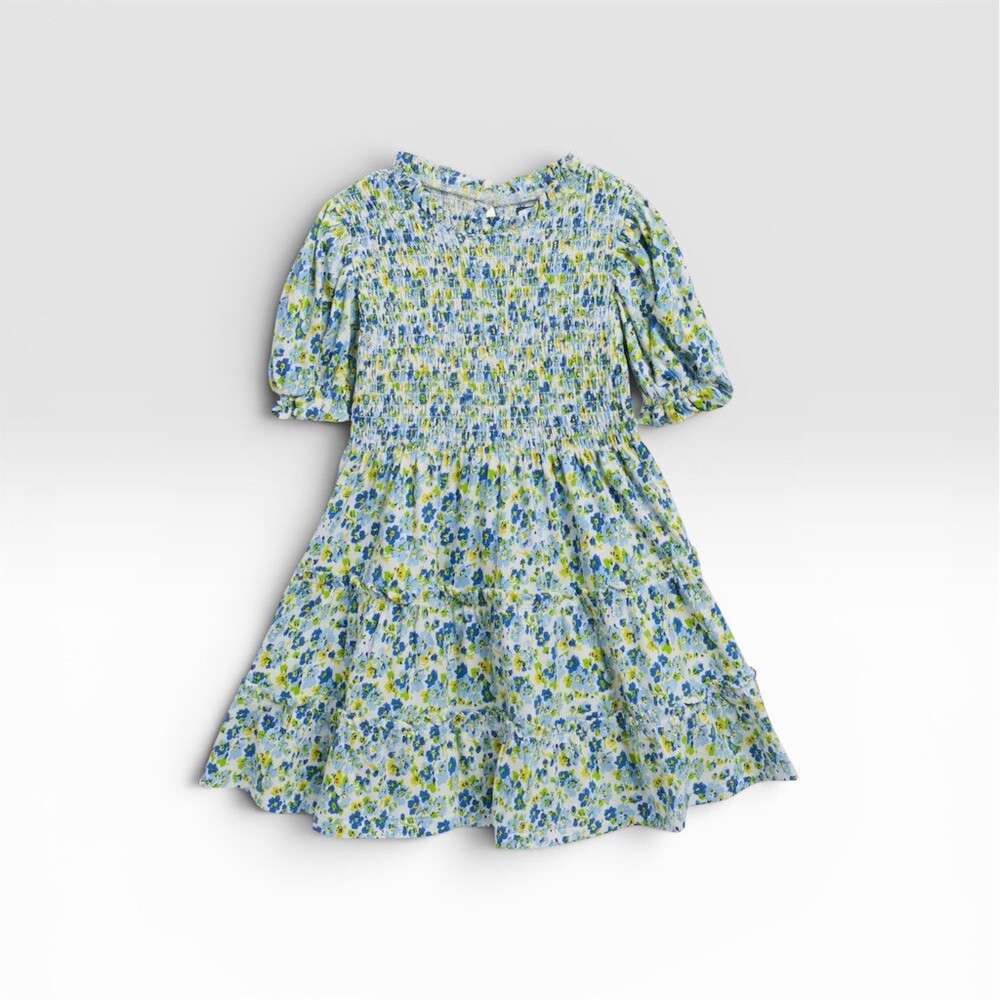Polo Ralph Lauren Dress Girls Size 4 Floral Smocked Tiered Puff Sleeve